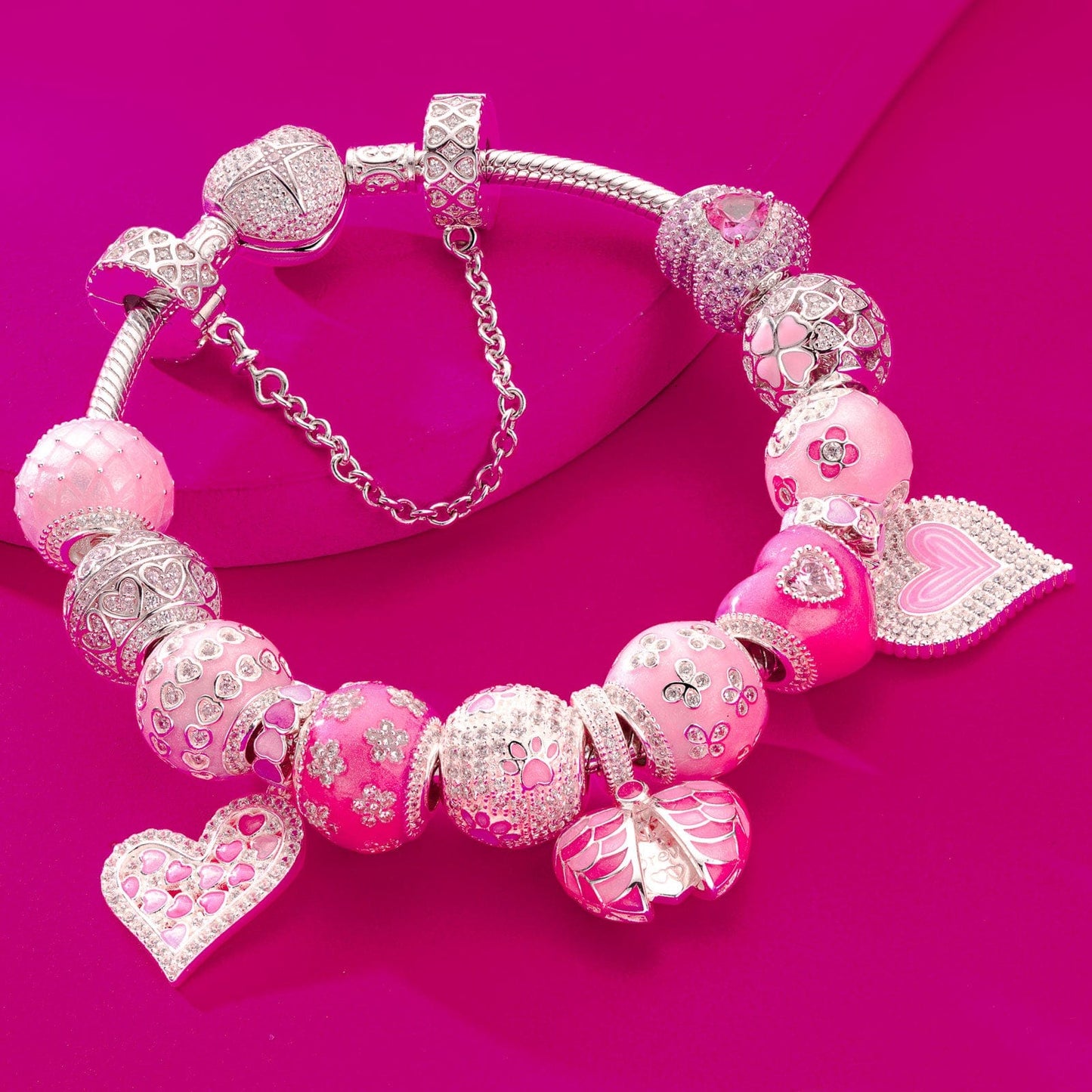 Sterling Silver Barbie Land Charms Bracelet Set With Enamel In White Gold Plated (Includes bracelet and all charms shown)