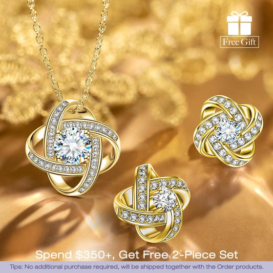 gon- Sterling Silver Satellite Series Necklace and Earrings Set In 14K Gold Plated