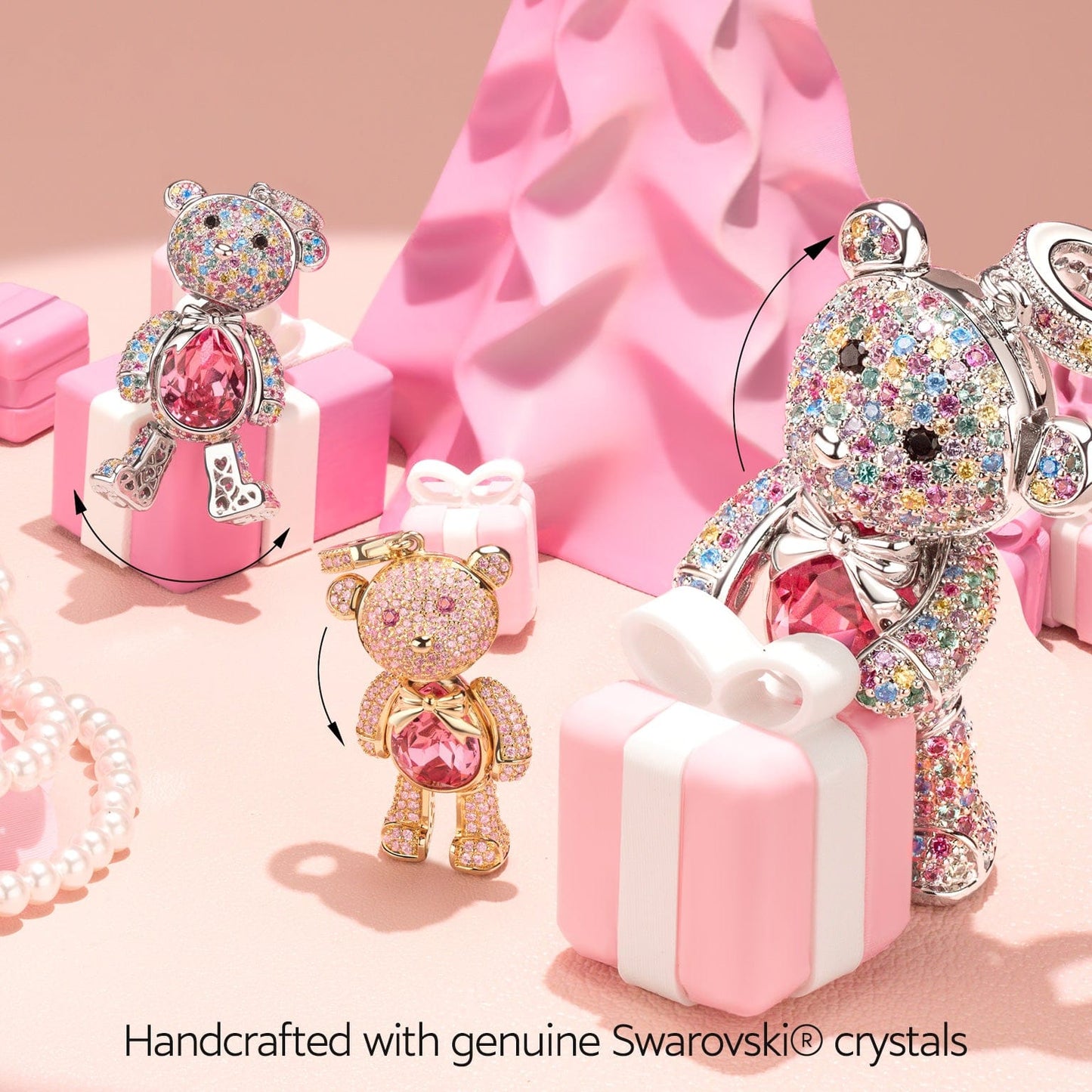 Forever Teddy Bear Pendant Rope Chain Necklace In White Gold Plated - Created With SWAROVSKI® Crystals