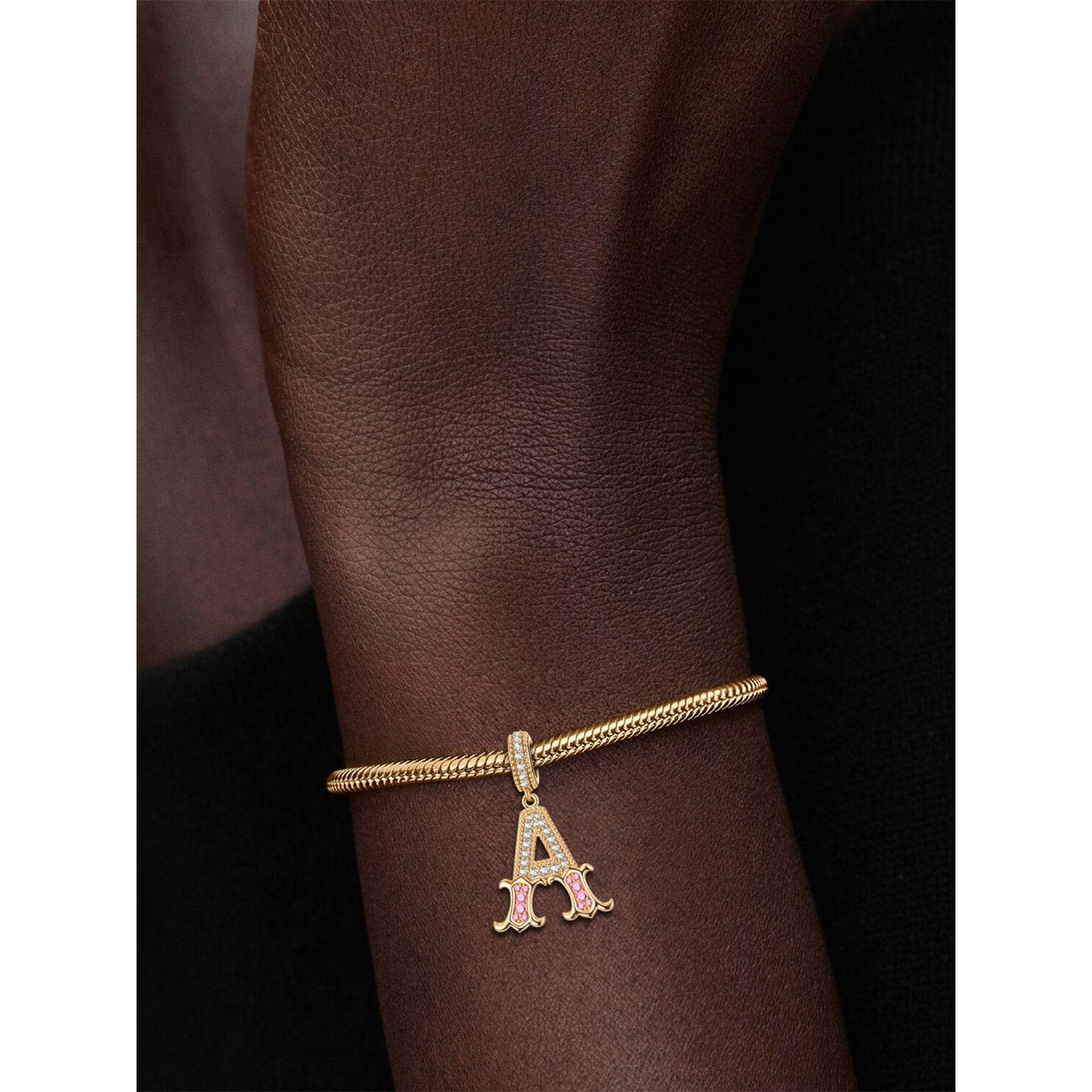 Letter A Tarnish-resistant Silver Dangle Charms In 14K Gold Plated