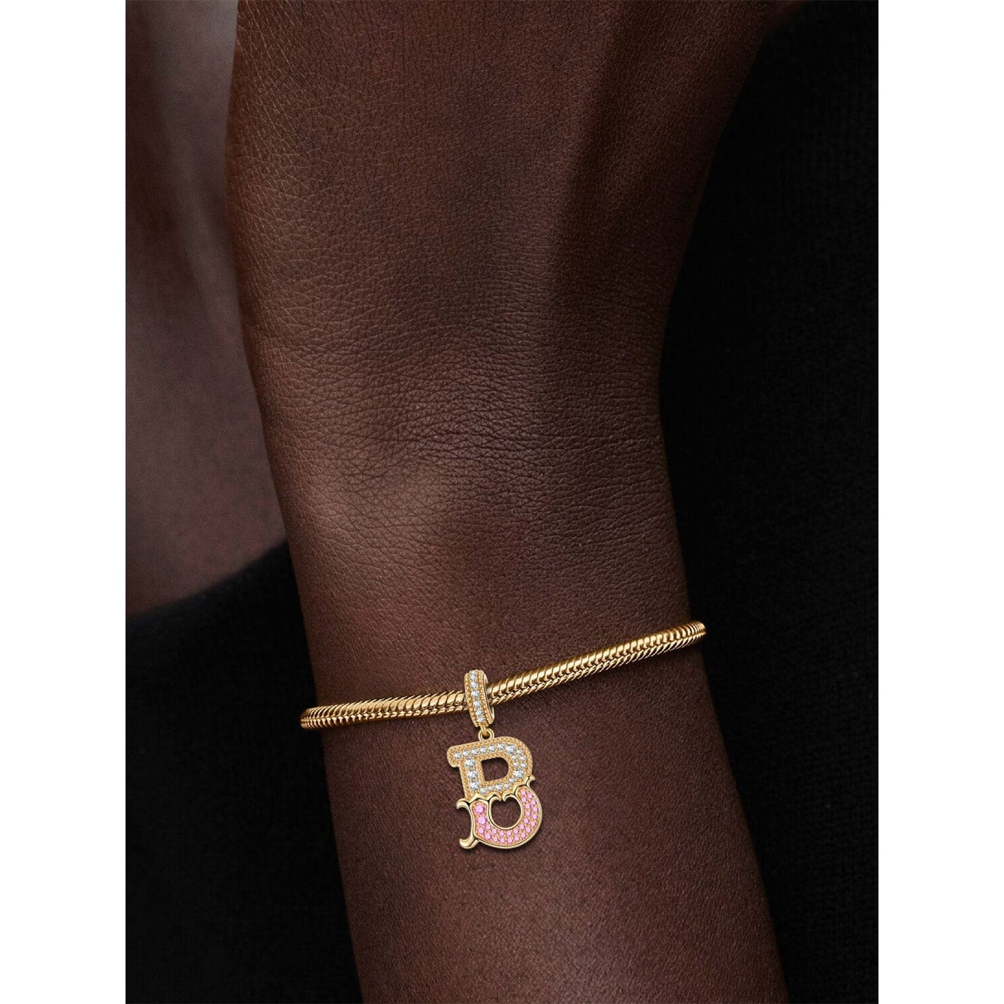 Letter B Tarnish-resistant Silver Dangle Charms In 14K Gold Plated