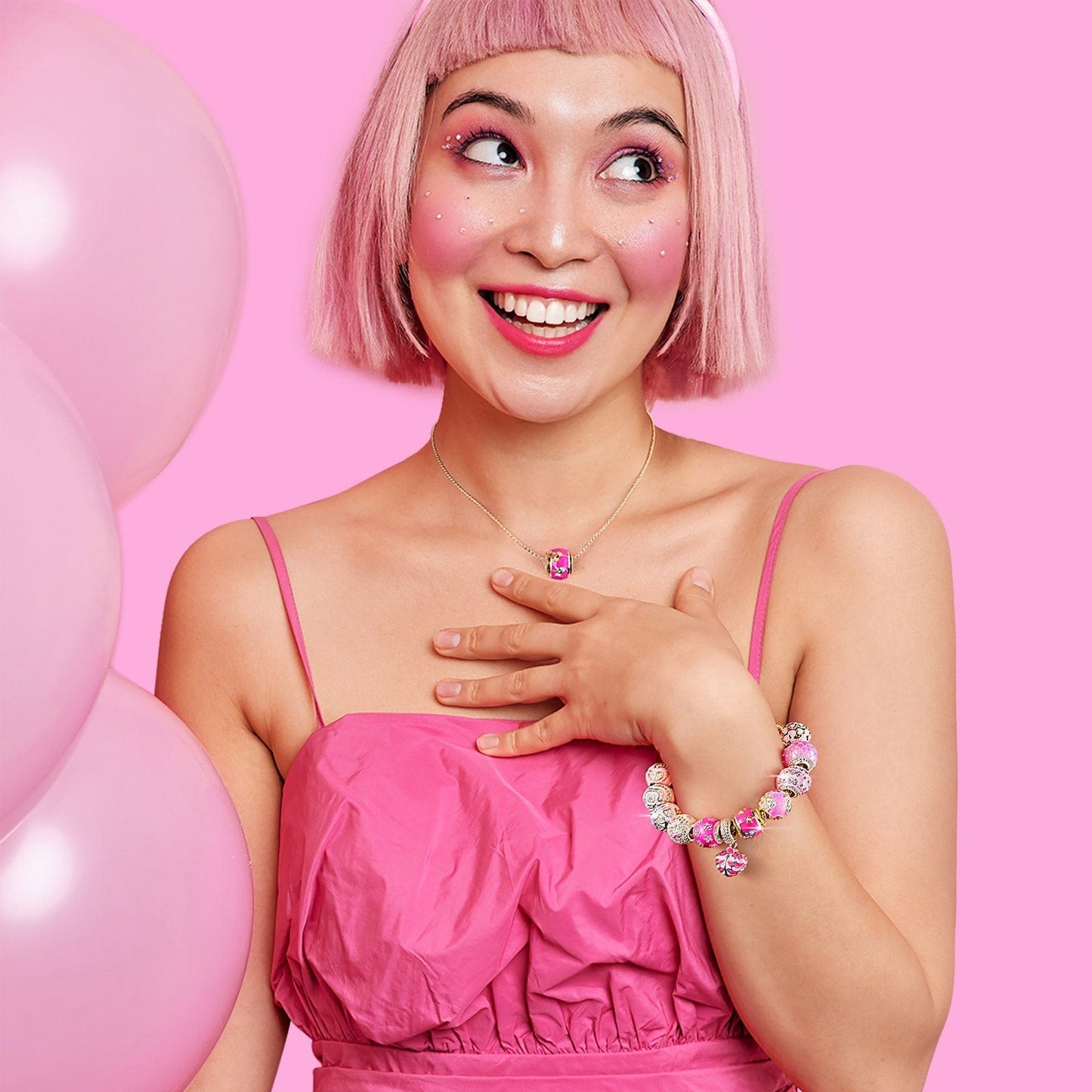 Sterling Silver I Love Barbie Charms Bracelet Set With Enamel In White Gold Plated (Includes bracelet and all charms shown)