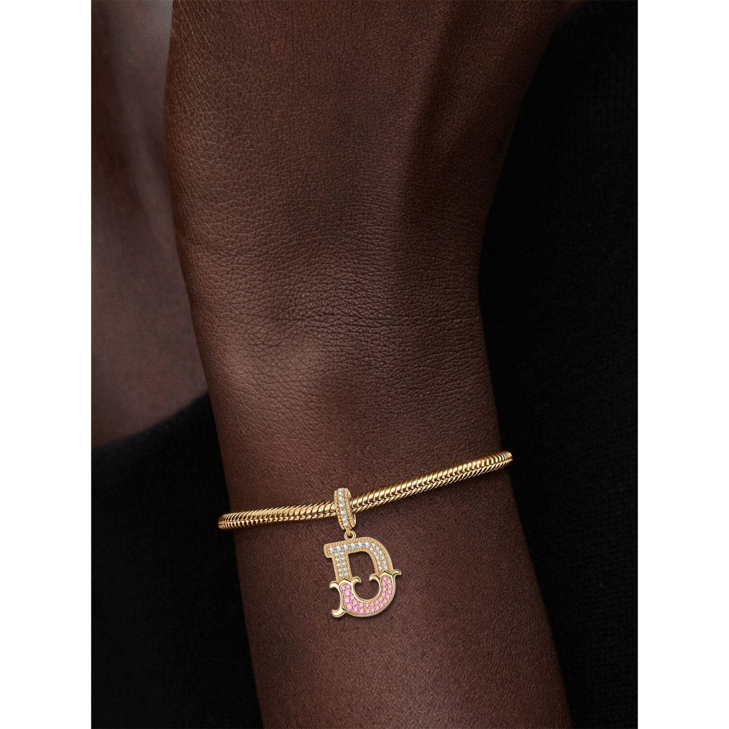 Letter D Tarnish-resistant Silver Dangle Charms In 14K Gold Plated