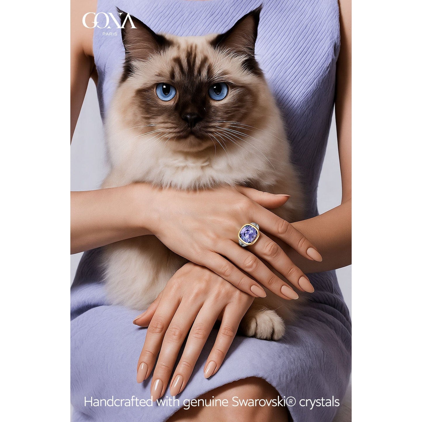 Created With Swarovski® Crystals - Cushion Modified Brilliant Cut Tanzanite Color Classic Engagement Ring Two-Tone Plating