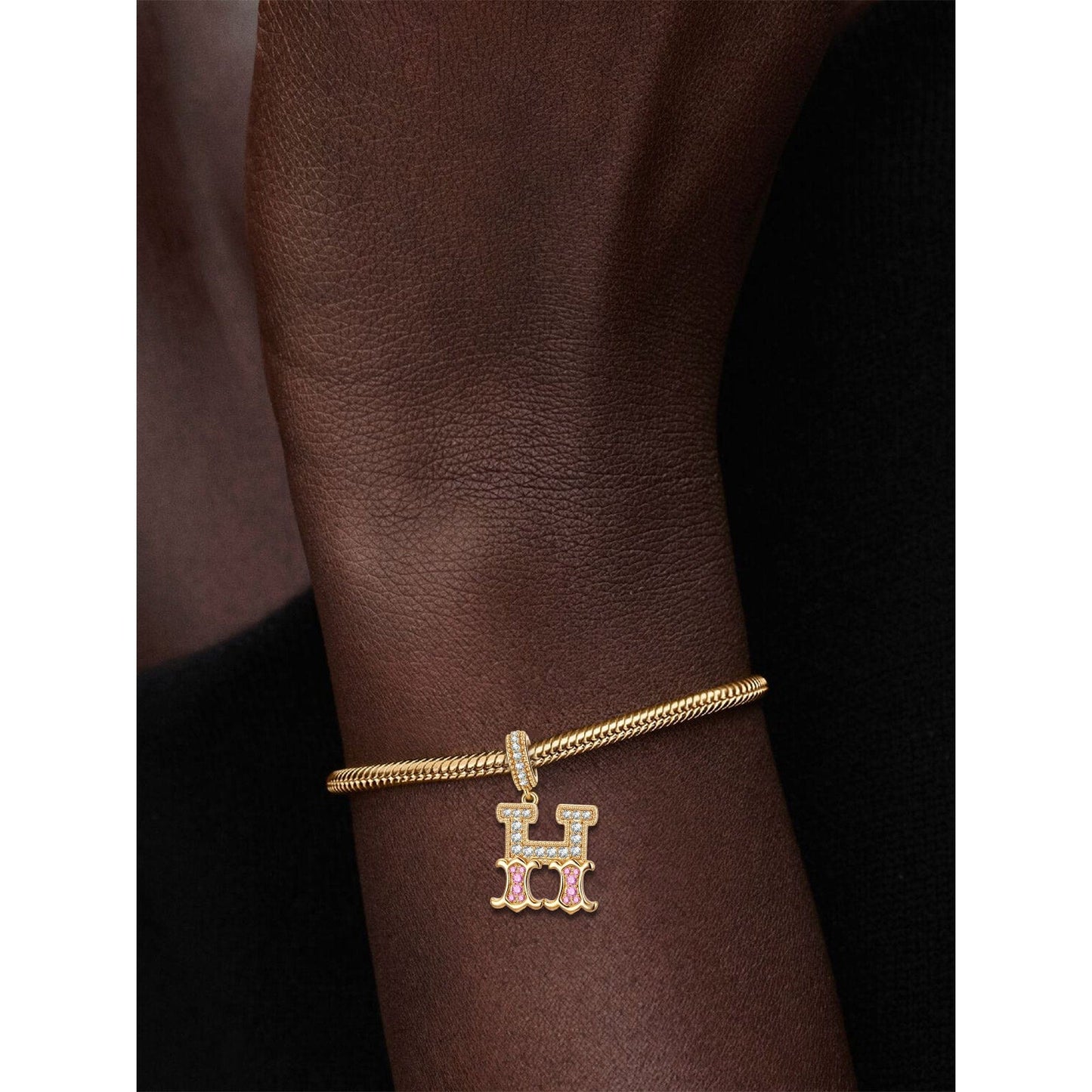 Letter H Tarnish-resistant Silver Dangle Charms In 14K Gold Plated