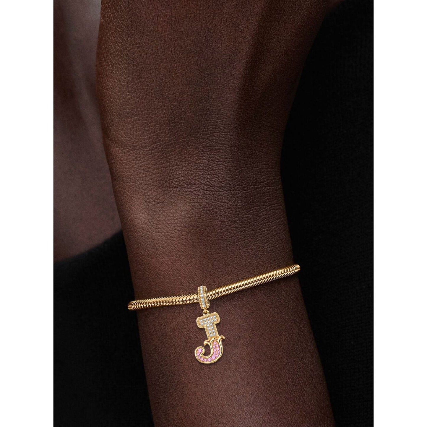 Letter J Tarnish-resistant Silver Dangle Charms In 14K Gold Plated