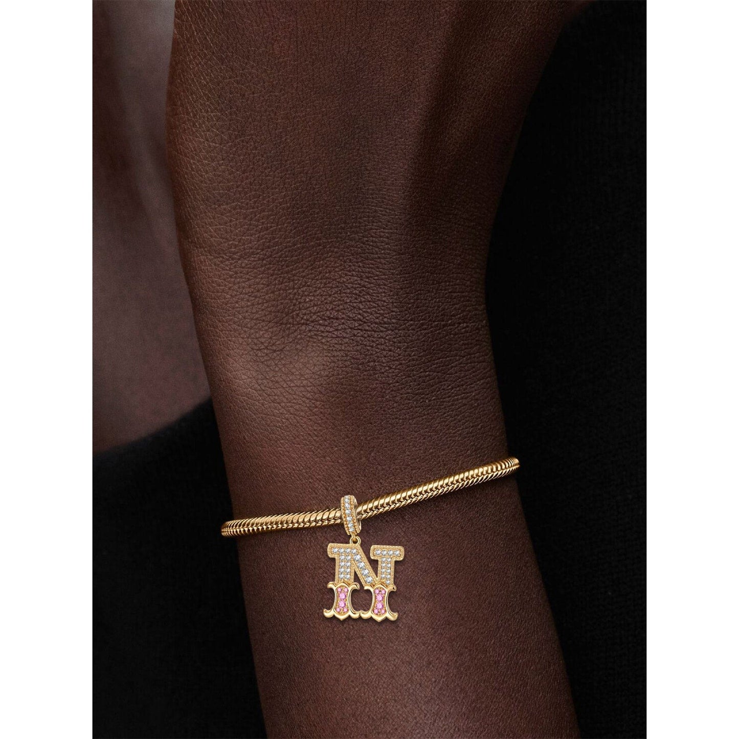 Letter N Tarnish-resistant Silver Dangle Charms In 14K Gold Plated