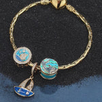 Sterling Silver Voyage Charms Bracelet Set With Enamel In 14K Gold Plated