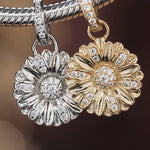 Sterling Silver Gerbera Dangle Charms In White Gold Plated