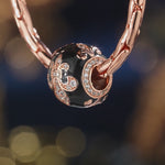 Glorious Black Iris Tarnish-resistant Silver Charms With Enamel In Rose Gold Plated