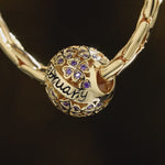February Birthstone Tarnish-resistant Silver Charms With Enamel In 14K Gold Plated