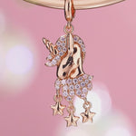 Pink Unicorn Tarnish-resistant Silver Dangle Charms In Rose Gold Plated