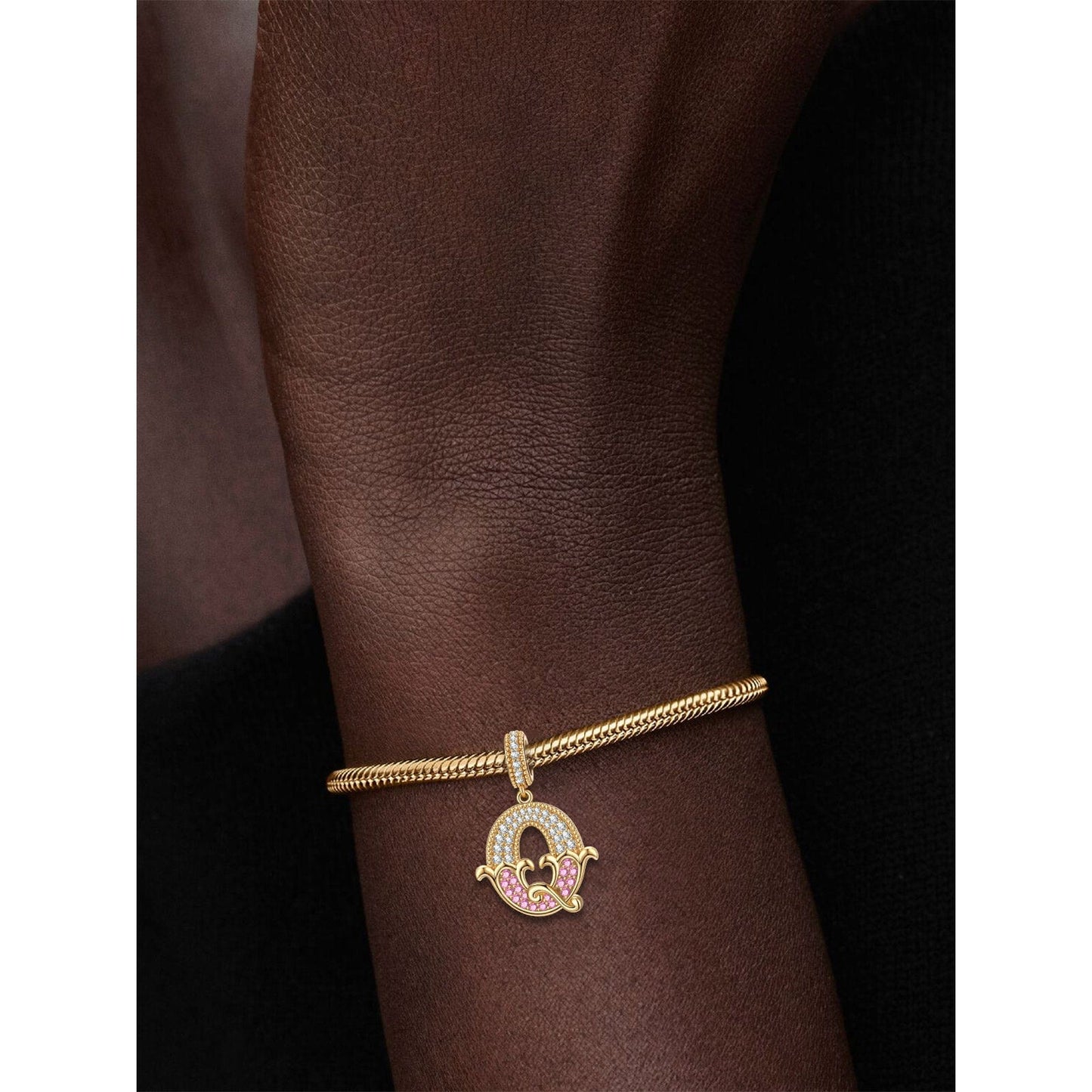 Letter Q Tarnish-resistant Silver Dangle Charms In 14K Gold Plated