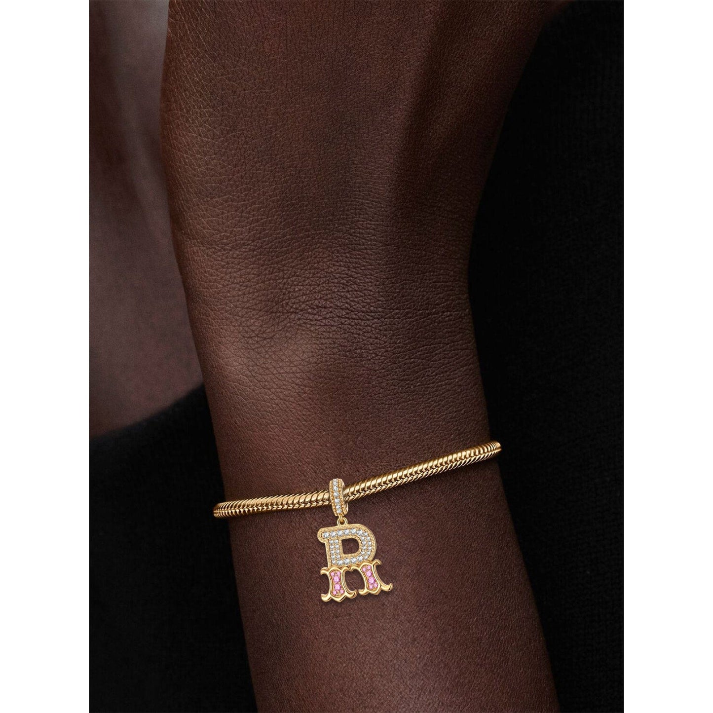 Letter R Tarnish-resistant Silver Dangle Charms In 14K Gold Plated