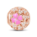 Pink Lucky Clover Tarnish-resistant Silver Charms With Enamel In Rose Gold Plated