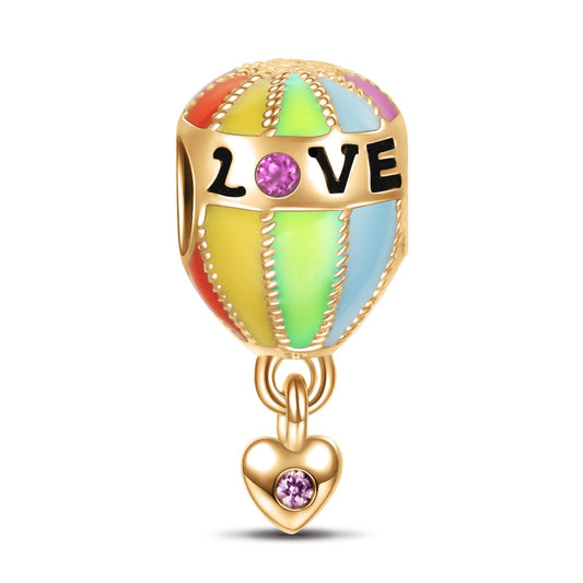gon- Hot Air Balloon Tarnish-resistant Silver Dangle Charms With Enamel In 14K Gold Plated