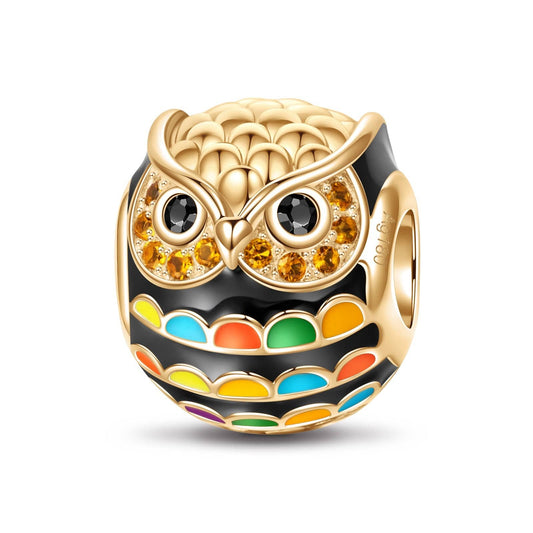 gon- Colorful Owl Tarnish-resistant Silver Charms With Enamel In 14K Gold Plated
