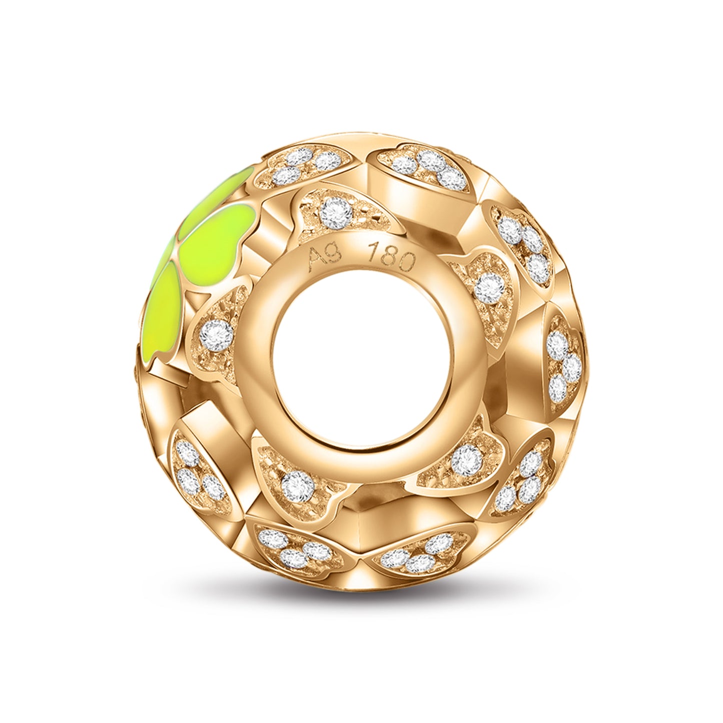 Green Lucky Clover Tarnish-resistant Silver Charms With Enamel In 14K Gold Plated