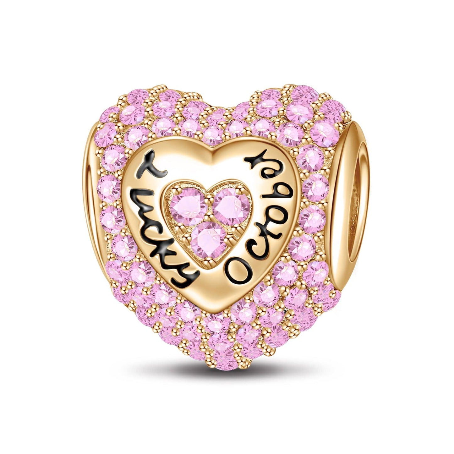 October Love Heart Birthstone Tarnish-resistant Silver Charms With Enamel In 14K Gold Plated