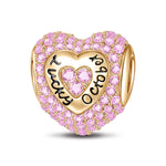 October Love Heart Birthstone Tarnish-resistant Silver Charms With Enamel In 14K Gold Plated