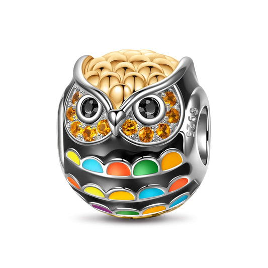 gon- Sterling Silver Singing Owl Charms With Enamel In Two-Tone Plating