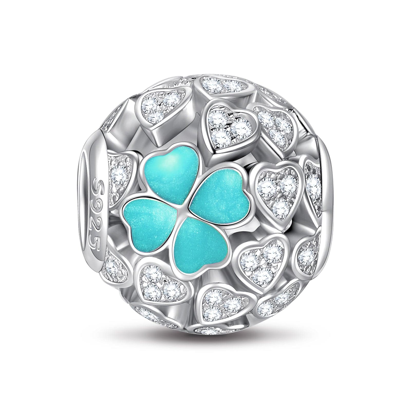STERLING SILVER BLUE LUCKY CLOVER CHARMS WITH ENAMEL IN WHITE GOLD PLA ...