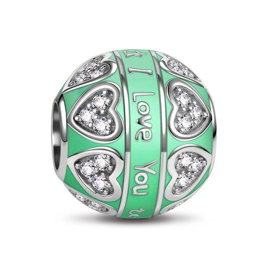 gona- Sterling Silver Green I Love You Charms With Enamel In White Gold Plated