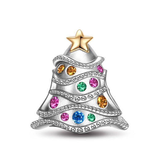 gon- Sterling Silver Christmas Tree Charms In White Gold Plate