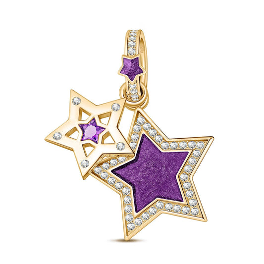 gon- The Purple Star Golden Tarnish-resistant Silver Dangle Charms With Enamel In 14K Gold Plated