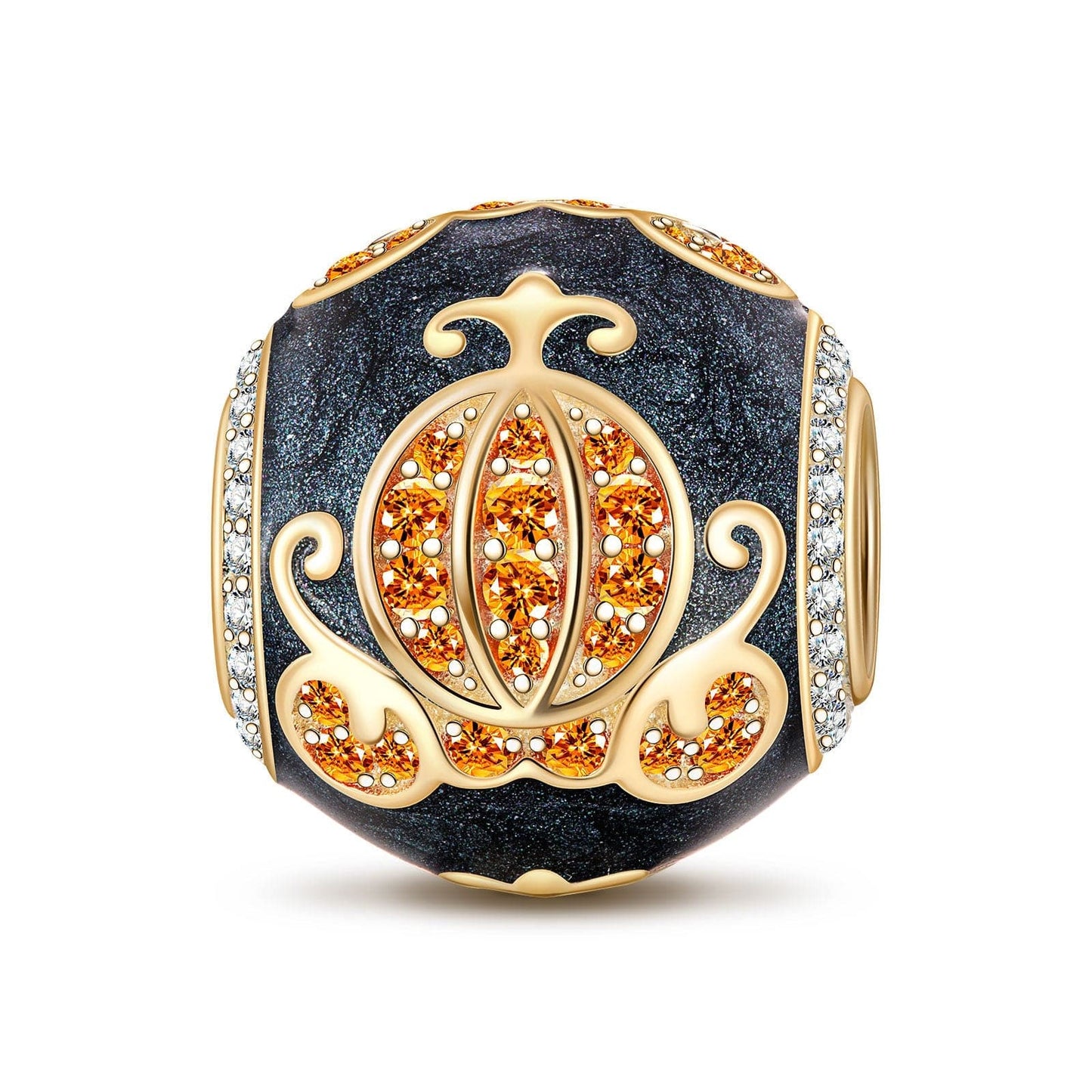 Pumpkin Carriage Tarnish-resistant Silver Charms With Enamel In 14K Gold Plated