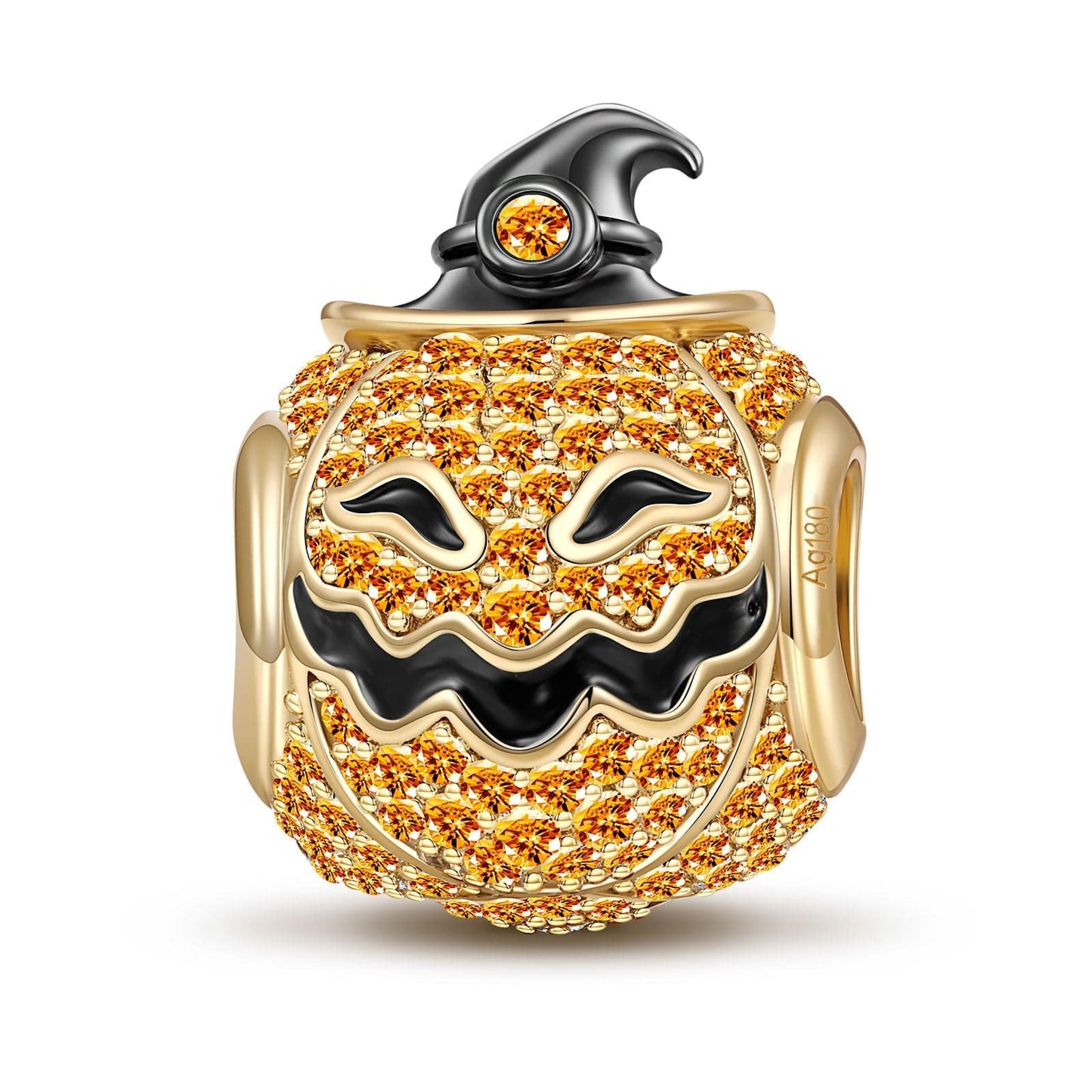 Orange Pumpkin Lantern Tarnish-resistant Silver Charms With Enamel In 14K Gold Plated