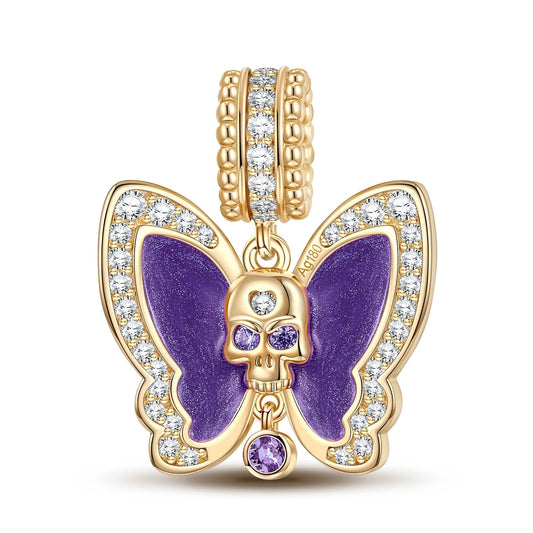 gon- Skull And Purple Butterfly Tarnish-resistant Silver Dangle Charms With Enamel In 14K Gold Plated