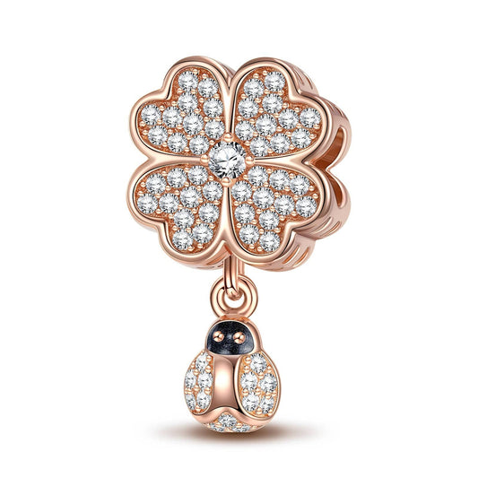 gon- Encounter With Clover Tarnish-resistant Silver Dangle Charms With Enamel In Rose Gold Plated