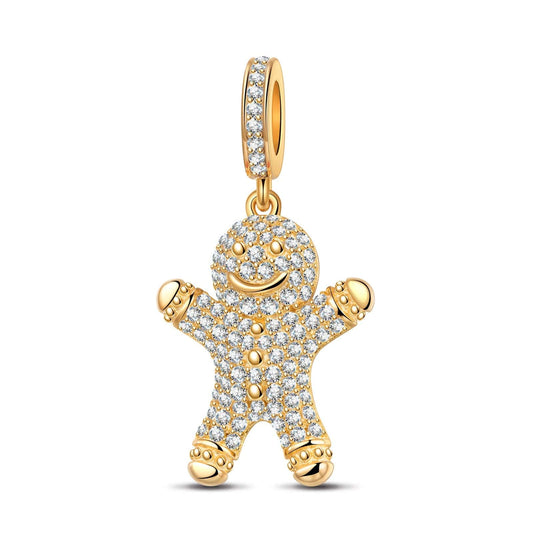 gon- Embrace The Gingerbread Man Tarnish-resistant Silver Dangle Charms With Enamel In 14K Gold Plated