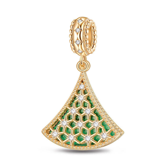 gon- Green Lucky Christmas Tree Tarnish-resistant Silver Dangle Charms With Enamel In 14K Gold Plated