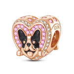 Pink Puppy Love Tarnish-resistant Silver Charms With Enamel In Rose Gold Plated