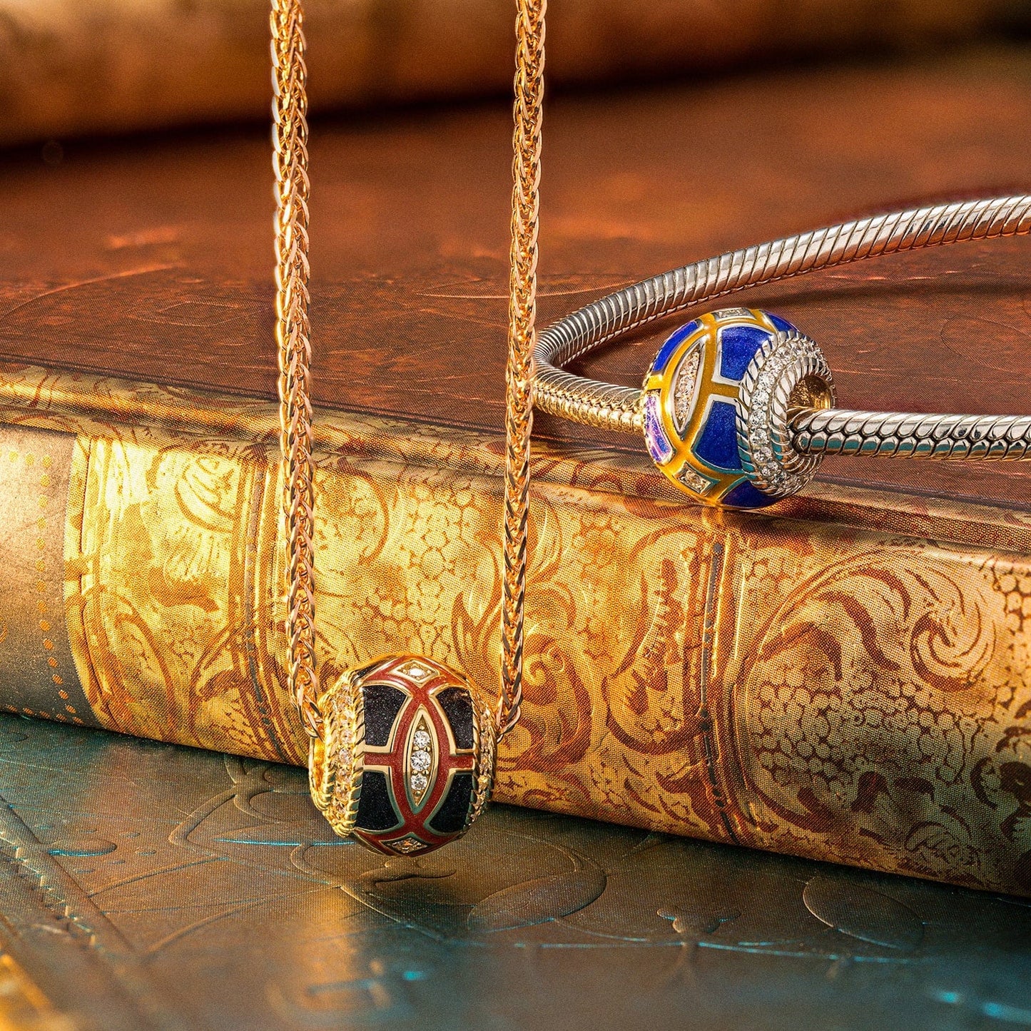 Travel to the Space Tarnish-resistant Silver Charms With Enamel In 14K Gold Plated