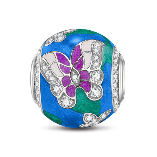 gon- Wisteria Butterfly Dance Tarnish-resistant Silver Charms With Enamel In White Gold Plated