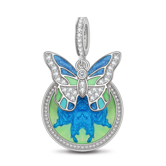 gon- Green Summer's Butterfly Tarnish-resistant Silver Dangle Charms With Enamel In White Gold Plated
