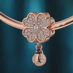 Encounter With Clover Tarnish-resistant Silver Dangle Charms With Enamel In Rose Gold Plated