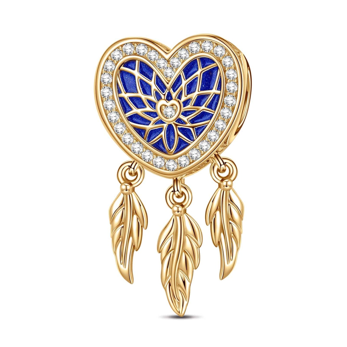 Blue Dreamcatcher Tarnish-resistant Silver Dangle Charms With Enamel In 14K Gold Plated - GONA