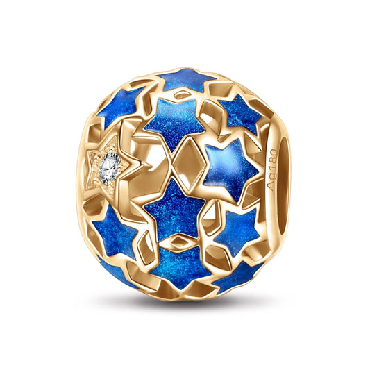 gon- Blue Starry Night Tarnish-resistant Silver Charms With Enamel In 14K Gold Plated - GONA