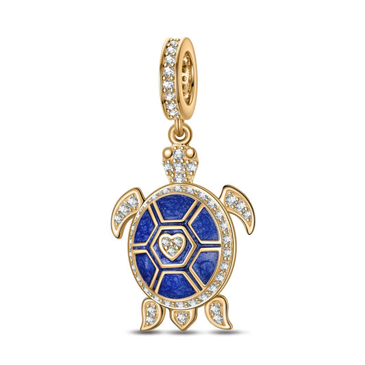gon- Blue Turtle Tarnish-resistant Silver Dangle Charms With Enamel In 14K Gold Plated - GONA