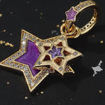 The Purple Star Golden Tarnish-resistant Silver Dangle Charms With Enamel In 14K Gold Plated