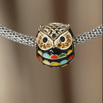 Colorful Owl Tarnish-resistant Silver Charms With Enamel In 14K Gold Plated