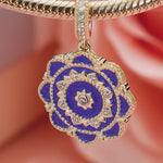Blue Rose Flowers Tarnish-resistant Silver Dangle Charms With Enamel In 14K Gold Plated