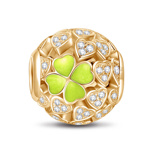gona- Green Lucky Clover Tarnish-resistant Silver Charms With Enamel In 14K Gold Plated