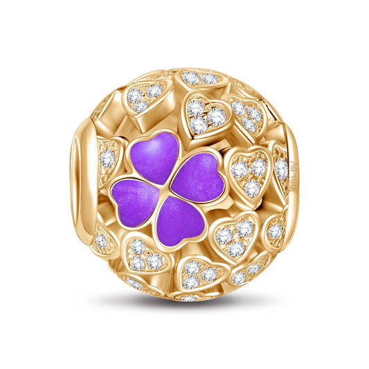gon- Purple Lucky Clover Tarnish-resistant Silver Charms With Enamel In 14K Gold Plated