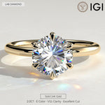 2ct Round Lab-Grown Diamond Solitaire Ring with Claw Setting in Solid 14K Yellow Gold (Includes IGI Certification from International Gemological Institute)