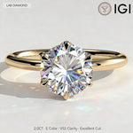 2ct Round Lab-Grown Diamond Solitaire Ring with Petal Gallery Claw Setting Tarnish-resistant Silver In 14K Gold Plated (Includes IGI Certification from International Gemological Institute)